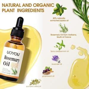 UOYOU Rosemary Oil for Hair Growth 30ml, Pure Organic Hair Growth, Rosemary Hair Oil for Dry Damaged Hair, Beard, Eyebrows, Eyelashs Growth & Hair Loss