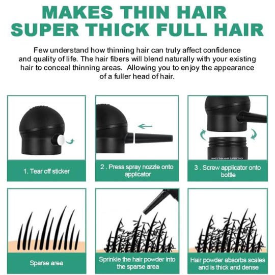 Hair Fibres for Thinning Hair - 27.5g Bottle with {Applicator} - UOYOU