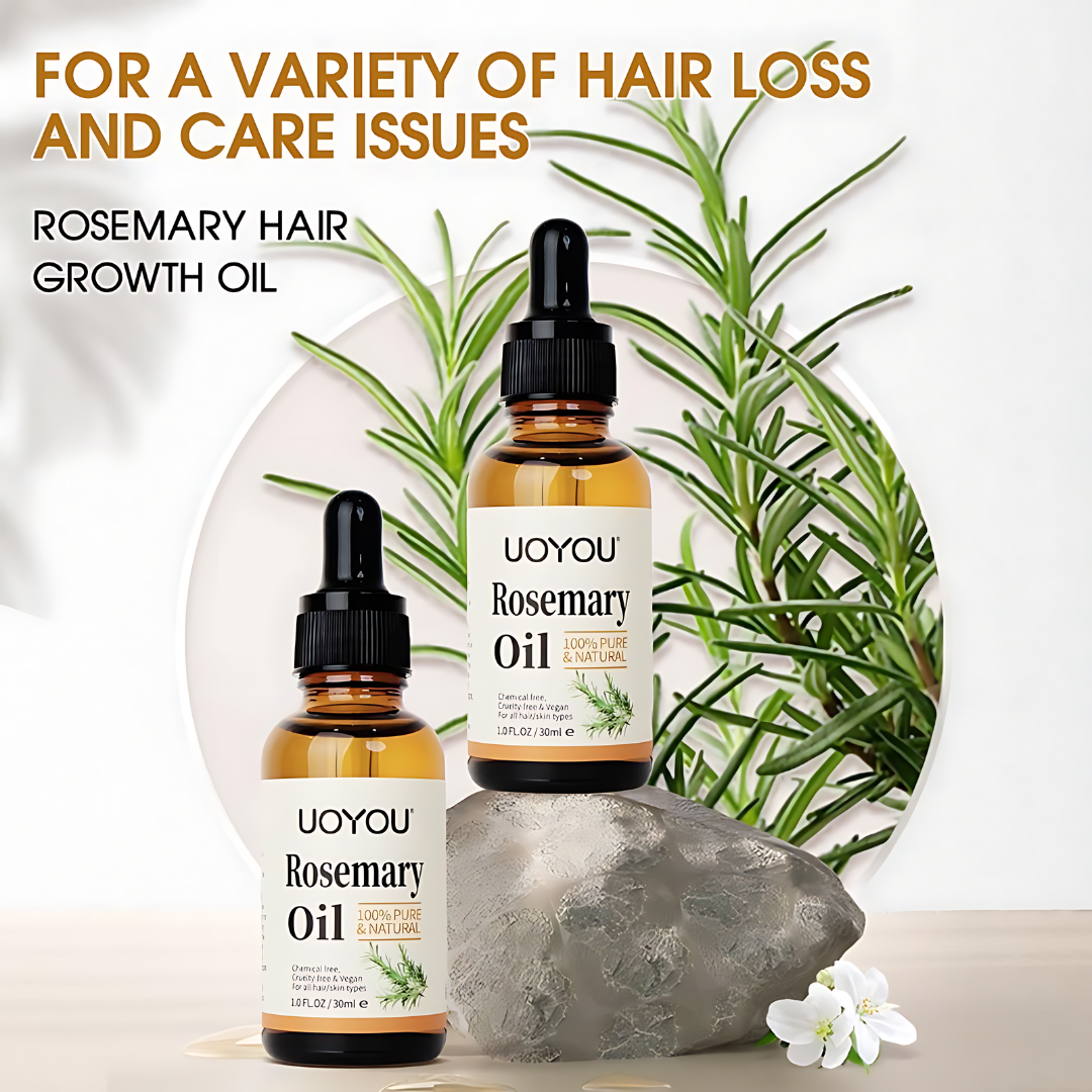 UOYOU Rosemary Oil for Hair Growth 30ml, Pure Organic Hair Growth, Rosemary Hair Oil for Dry Damaged Hair, Beard, Eyebrows, Eyelashs Growth & Hair Loss