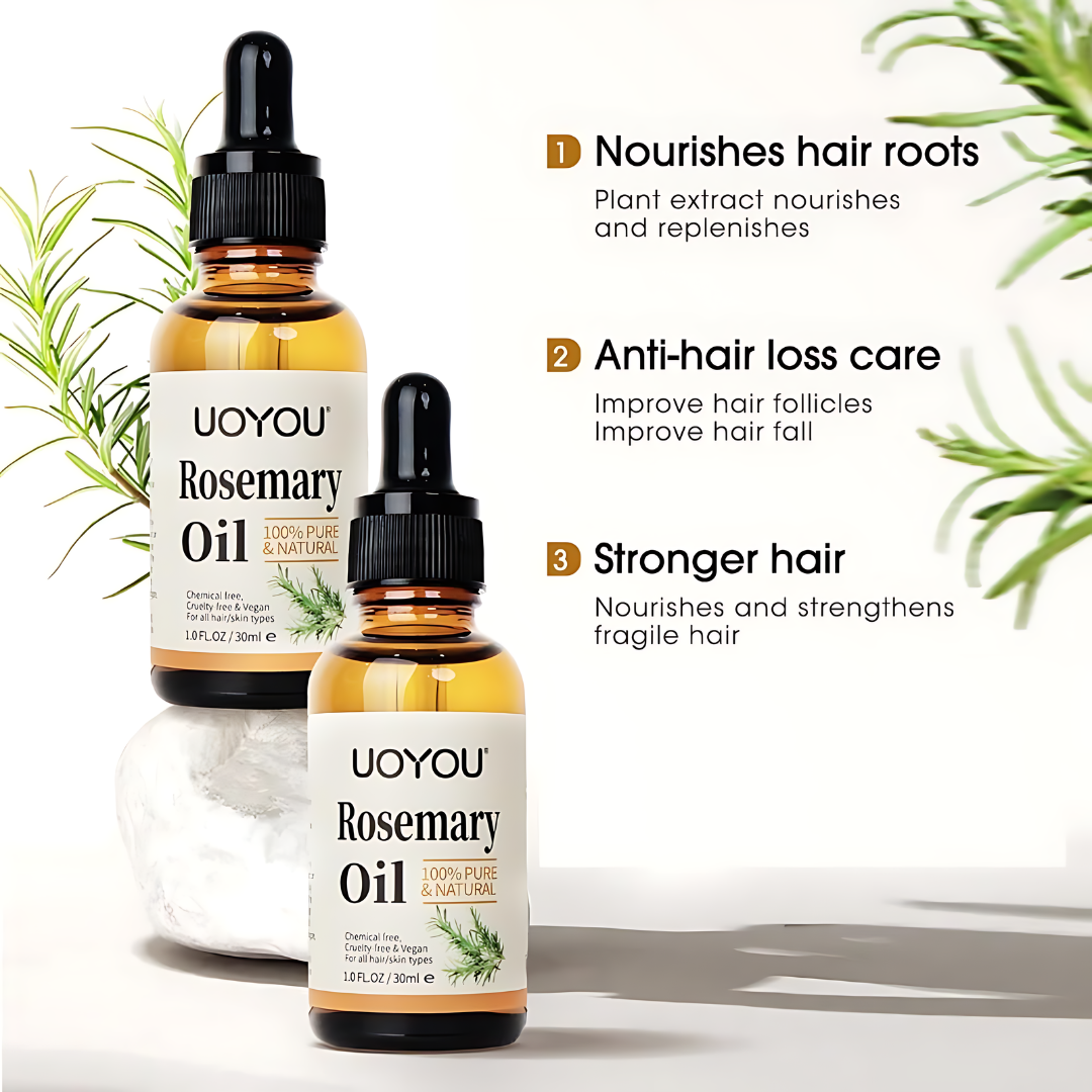 UOYOU Rosemary Oil for Hair Growth 30ml, Pure Organic Hair Growth, Rosemary Hair Oil for Dry Damaged Hair, Beard, Eyebrows, Eyelashs Growth & Hair Loss